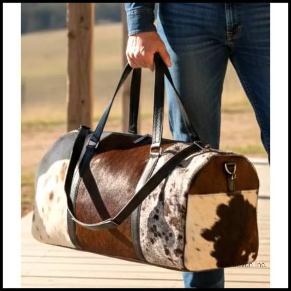 Real Cowhide Leather Duffel Bag Large Travel Sports Gym Bag